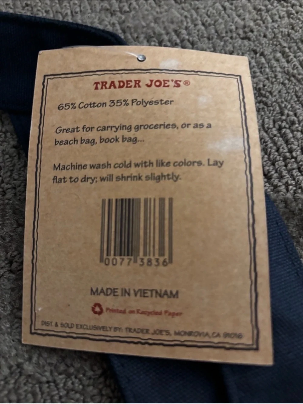 Trader Joes Navy Tote Bag New